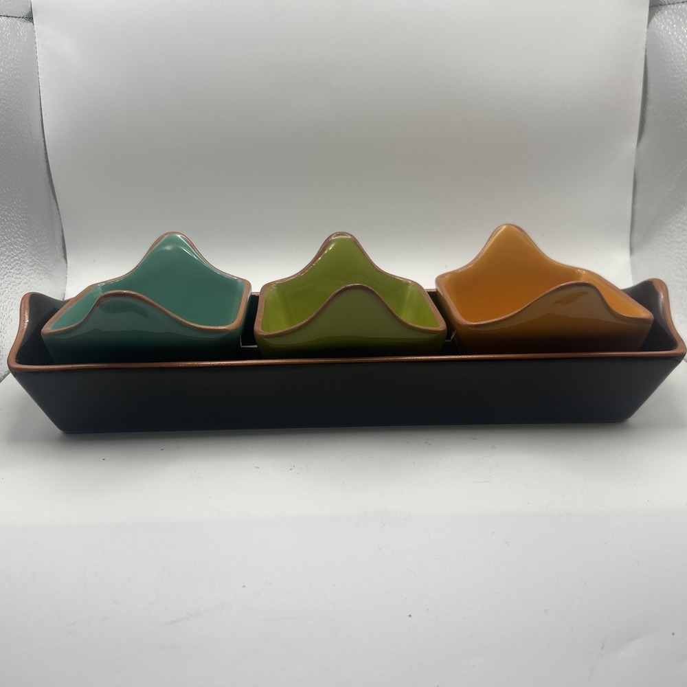 Bobby Flay Plancha Relish Appetizer Tray Set Condiment Bowls Portugal Ceramic